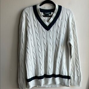 Brooks Brothers White Cable Knit V-Neck Sweater
